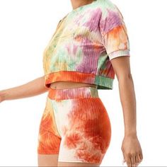 This Set Is Brand New Still In The Packaging. Both Pieces Are A Size Large. Spice Up Your Athleisure Aesthetic With This Set That Includes A Printed Tee And Bike Shorts Made From A Stretch Blend That'll Keep You Comfortable. 92% Polyester / 8% Spandex Machine Wash Imported Multicolor Cotton Short Set For Spring, Spring Multicolor Cotton Short Set, Casual Multicolor Cotton Short Set, Multicolor Short Sleeve Short Set For Spring, Summer Tie Dye Stretch Activewear, Summer Stretch Tie Dye Activewear, Summer Tie Dye Athleisure Activewear, Stretch Tie Dye Activewear For Summer, Summer Athleisure Tie Dye Activewear