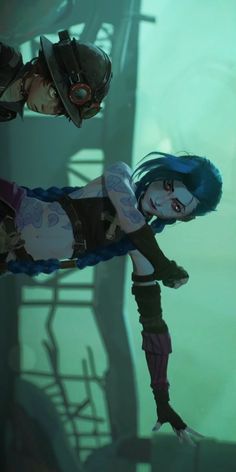 an animated image of a woman with blue hair