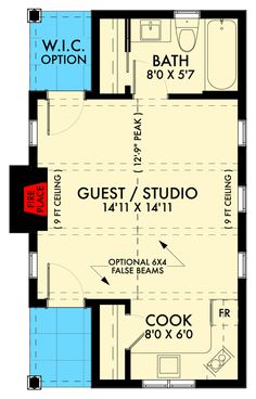 the floor plan for a studio apartment with two bathrooms and an attached bathroom area is shown