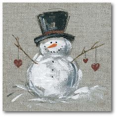 a painting of a snowman wearing a top hat