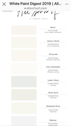 the white paint digest page with all the different colors and names in each section, including one