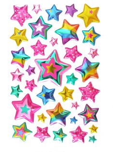 colorful stars are arranged on a white background