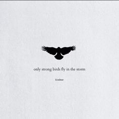 a black and white photo with a quote on it that says, only strong bird fly in the storm