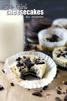 chocolate chip cookie cupcakes with a glass of milk on the side and cookies in the background