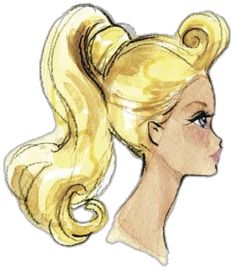 a drawing of a woman's head with long blonde hair and ponytails on it