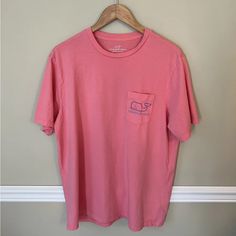 Never Worn. Men’s Vineyard Vines Shirt. Pink With Blue Whale. Never Worn. There Is A Small Blue Mark On Back Of Shirt As Pictured. So Tiny, But Wanted To Mention. Guessing In Production A Tiny Bit Went Out Of Stamp. So Truly One Of A Kind! Pink Cotton T-shirt With Pockets, Pink Relaxed Fit Shirt With Pockets, Pink Crew Neck T-shirt With Pockets, Casual Pink Shirt With Pockets, Casual Pink T-shirt With Pockets, Pink Cotton Shirt With Pockets, Pink Cotton Tops With Pockets, Pink Cotton Short Sleeve Shirt, Aesthetic Vineyard