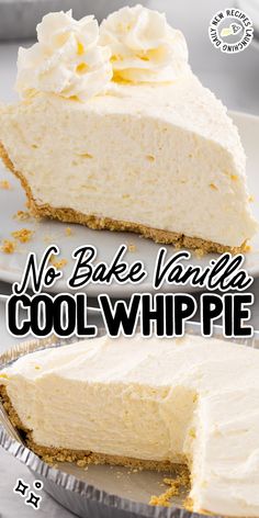 no bake vanilla ice cream pie with text overlay