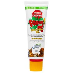 a tube of toothpaste for dogs and cats on a white background with the words stop chewing