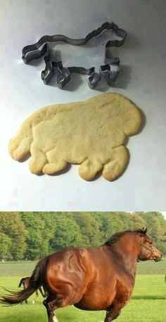 two pictures with cookie cutters in the shape of horses