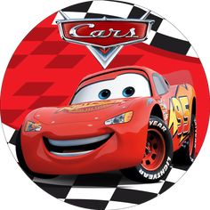 the character from cars is shown on a checkered background