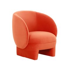 an orange chair sitting on top of a white floor