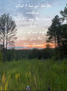 a field with trees in the background and a quote written on it