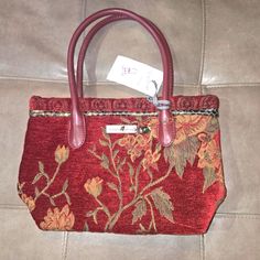 Soft Material New With Tags Red Tapestry Bag, Rectangular Shape, Embroidered Tapestry Bag For Everyday Use, Red Tapestry Bag With Rectangular Shape, Red Tapestry Bags With Rectangular Shape, Red Tapestry Rectangular Bag, Tapestry Bags, Tapestry Bag, Handbags For Women, Hand Bags