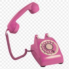 an old fashioned pink phone on a transparent background