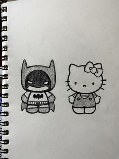 a drawing of hello kitty and batman