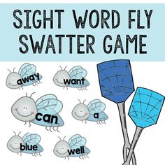 the sight word game with four bugs and one blue object in front of it, which is