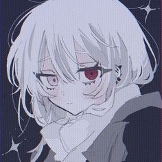 an anime character with white hair and red eyes