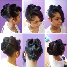 French Twist Updo Black Women, French Twist With Curls On Top, 90s Pin Curl Bun, Black Woman French Roll, Black Women French Roll Updo, Natural Hair Blowout, Up Hairdos, V Hair, Pressed Natural Hair