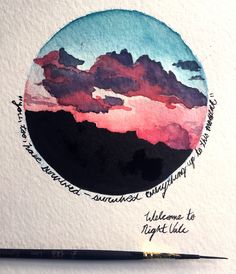 a watercolor drawing of the sky and clouds with words written below it in black ink