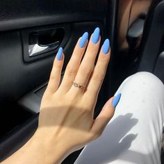 Vibrant Blue Nails, Blue Oval Nails, Blue Sky Nails, Sky Blue Nails, Sky Nails, Vibrant Nails, Almond Acrylic Nails, Oval Nails