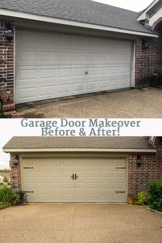 two garage doors with the words garage door makeover before and after