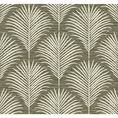 a green and white wallpaper with palm leaves on the front, in an ornate pattern