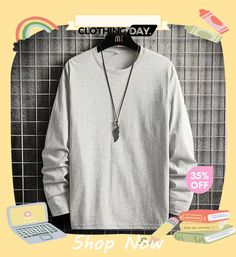 Men's Casual Round Neck Loose Long Sleeve T-shirt Gray Long Sleeve Casual T-shirt, Plain Long Sleeve T-shirt For Streetwear, Long Sleeve Plain T-shirt For Streetwear, Long Sleeve Graphic Print T-shirt, Casual Gray Long Sleeve T-shirt, Basic Gray Long Sleeve T-shirt, Basic Long Sleeve Gray T-shirt, Loose Long Sleeve, Men's Casual