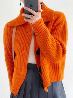 Lasaky - Spooky Chic Cardigan for Women Shawl Collar, Button-Down Front Chic Cardigan, Orange Cardigan, Shawl Collar Cardigan, Cardigan Winter, Soft Cardigan, Women Shawl, Turndown Collar, Cardigan Fashion, Pan Collar