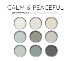 the color scheme for calm and peaceful is shown in various shades of gray, green, white