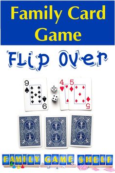 family card game flip over with four playing cards and dices on the front cover