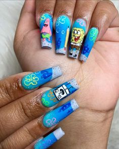 Minecraft Nail Art, Nail Themes, Cartoon Nail Designs, Coffin Nails Matte