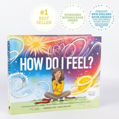 a book with the title how do i feel? written on it and an image of a woman sitting in front of fireworks