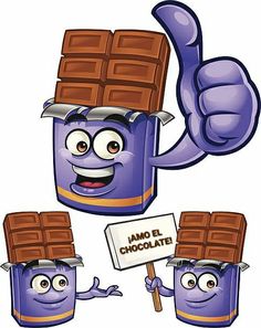 a cartoon chocolate bar character holding a sign and giving the thumbs up with both hands