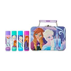 The Disney Frozen Flavored Lip Balm set comes in a sweet storage tin. This fun set includes 4 fruity lip balms in the flavors of bubble gum, watermelon, grape, and cotton candy, along with a tin storage case to tote around everywhere your little one goes. Our lip balm formulas are carefully crafted for girls ages 3 and up. They are non-toxic, safe to use, and are made with naturally derived ingredients such as olive oil, rice oil, and jojoba oil. These lip balms are just fun to use and cute to look at, but they also will keep your little one's lips fully moisturized to last her throughout the day. And the fruity flavors are just the perfect addition. Now her lips will look cool and moisturized, making her full of Girl Power which is what every Frozen fan wants! These shimmery lip balms wil Gum Watermelon, Lip Balm Tin, Tin Storage, Lip Balm Set, Flavored Lip Balm, Crafts For Girls, Lip Balms, Storage Case, Disney Frozen