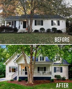 before and after photos of a white house