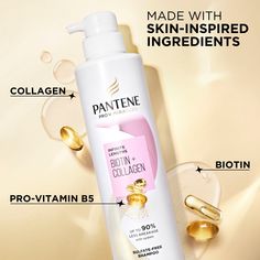 LESS BREAKAGE FOR INFINITE LENGTHS Trying to grow out those long locks? Help your hair reach infinite lengths with Pantene Pro-V Infinite Lengths Biotin + Collagen Sulfate-Free Shampoo. This formula fortifies weak, brittle hair for more resilient strands that are stronger to reach longer lengths, with up to 90% less breakage with this system. Our formula, crafted with Pantene Pro-vitamin B5, Biotin, and Collagen, gently cleanses and strengthens hair without drying or stripping locks. It's even s Biotin And Collagen Shampoo, Keep It Going, Sulfate Free Shampoo, Brittle Hair, Long Locks, Deep Conditioner, Vitamin B5, Color Treated Hair, Hair Strengthening