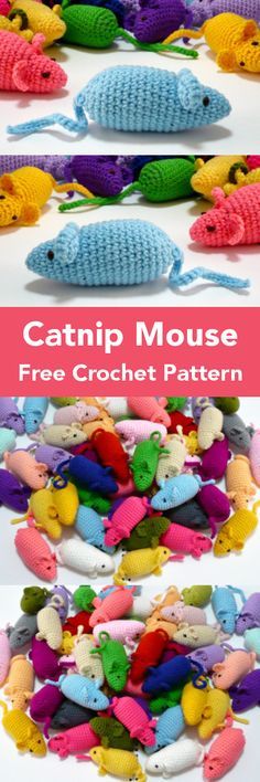 crochet pattern for a catnip mouse and other toy animals with text that reads, free crochet pattern