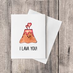 a card with a cake on it that says i lava you