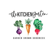 the kitchen garden logo is shown with three different vegetables, including carrots and radishes