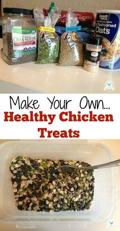 healthy chicken treats in plastic containers with the title make your own healthy chicken treats