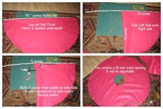 instructions for how to sew an umbrella on the floor with pink fabric and scissors