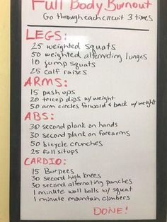 a sign with instructions on how to make a full body burnout for the gym