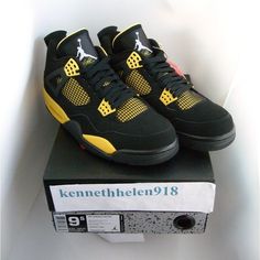 NEW 2012 NIKE AIR JORDAN IV 4 RETRO THUNDER BLACK YELLOW STYLE NUMBER: 308497-008 COLOR: BLACK/WHITE-TOUR YELLOW MENS SIZE:US 9.5 BUYER NOTE: WHAT YOU SEE WHAT YOU GET, PICTURE SHOW THE ACTUAL GOODS. INTERNATIONAL BUYERS NOTE: Import duties, taxes and charges are not included in the item price or shipping charges. These charges are the buyer's responsibility. You may check with your country's customs office to determine any taxes. BRAND NEW ORIGINAL BOX 100% Authentic Guarantee Air Jordan 4 Casual High-top Sneakers For Streetwear, Casual Air Jordan 4 High-top For Streetwear, Air Jordan 4 Sports Shoes With Branded Insole, Air Jordan 4 High-top For Sports, Mid-top Air Jordan 4 Sports Shoes, Casual Air Jordan 4 Mid-top For Streetwear, Sporty Air Jordan 4 Mid-top For Streetwear, Casual Mid-top Air Jordan 4 For Streetwear, Nike Air Jordan 4 High-top