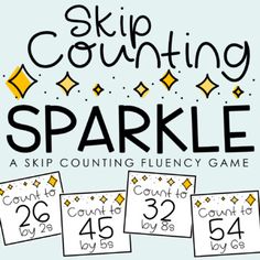 a poster with numbers and symbols on it that says, skip counting sparkle in the background