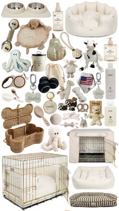 a collage of baby items including cribs, toys, and other things