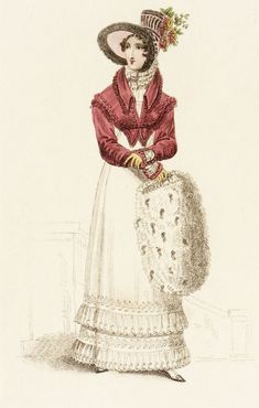 Walking dress, December 1819. Regency Spencer, Fashion History Timeline, John Bell, Walking Dress, Spencer Jacket, Regency Era Fashion, 1800s Fashion, Regency Fashion