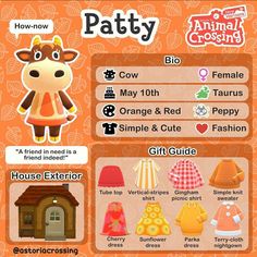 an animal crossing card with various items on the front and back side, including clothing