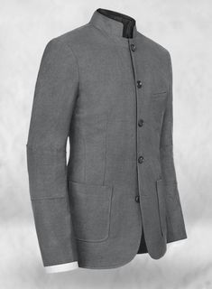 If you want to set yourself apart from your peers while leaving a lasting impression on those whom you encounter, choose our Frosted Mid Gray Terry Rayon Breezer Style Jacket. Made from rayon and polyester fibers, the jacket looks and feels like wool, featuring a soft and supple texture that resembles its counterpart. Best of both worlds, our gray jacket is strong and comfortable enough to keep you going during busy schedule. Just pair it with chinos and oxford shoes to create your desired look. Fitted Blazer With Stand Collar, Gray Blazer With Stand Collar For Work, Formal Nehru Jacket With Stand Collar For Fall, Fitted Single Breasted Nehru Jacket With Long Sleeve, Winter Business Casual Blazer With Stand Collar, Fitted Single-breasted Nehru Jacket With Long Sleeves, Business Casual Winter Blazer With Stand Collar, Fitted Single-breasted Nehru Jacket, Fitted Single-breasted Long Sleeve Nehru Jacket