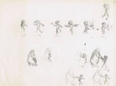 some sketches of people doing different things in the same direction, and one is pointing at something