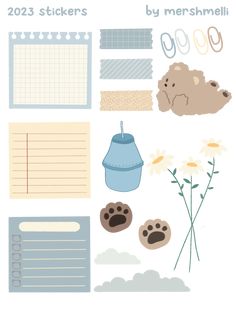 a bunch of stickers that are on top of a sheet of paper with animals and flowers